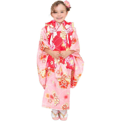 Full Kimono Set for 3 Years Old Pink & Red Shichigosan/New Years Ceremony