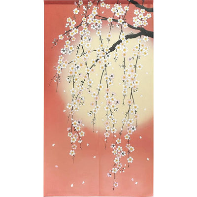 NOREN Japanese Doorway Curtain Shidare Sakura Moon 150 x 85cm Pink