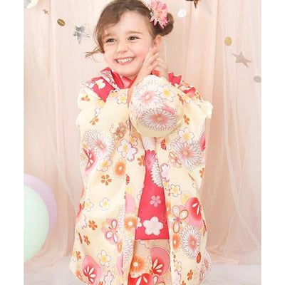 Full Kimono Set for 3 Years Old Yellow & Pink Shichigosan/New Years Ceremony