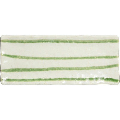 Mino Ware 29x12cm Ceramic Sushi/Sashimi Plate Rectangle White Green Lines