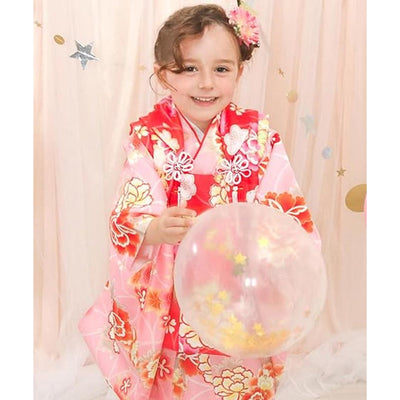 Full Kimono Set for 3 Years Old Pink & Red Shichigosan/New Years Ceremony