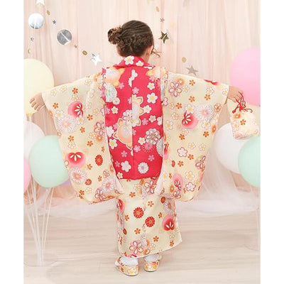 Full Kimono Set for 3 Years Old Yellow & Pink Shichigosan/New Years Ceremony