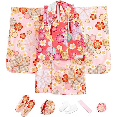 Full Kimono Set for 3 Years Old  Light Pink Sakura Shichigosan/New Years Ceremony