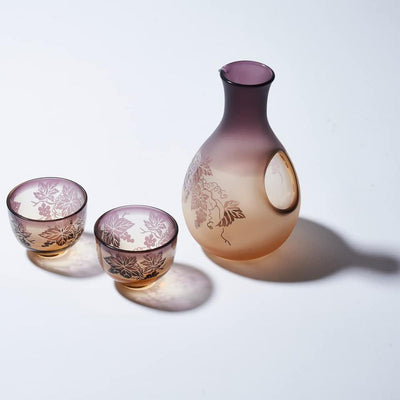 Cold Sake Glass Set Sculpture Yume Glass Amber/Violet