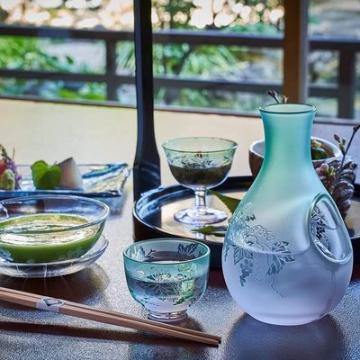 Cold Sake Glass Set Sculpture Yume Glass Pink/Green