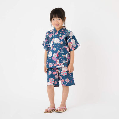 Kid's Jinbei 90cm-150cm Girls Ripple Navy Blue