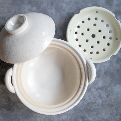 NAGATANIEN Steam Donabe Clay Pot Large 31cm White