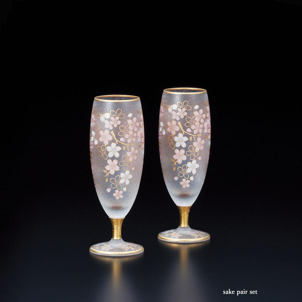 Sakura & Gold Luster Sake Glasses 4oz. Set of 2