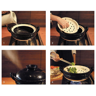 NAGATANIEN Steam Donabe Clay Pot Large 31cm Black