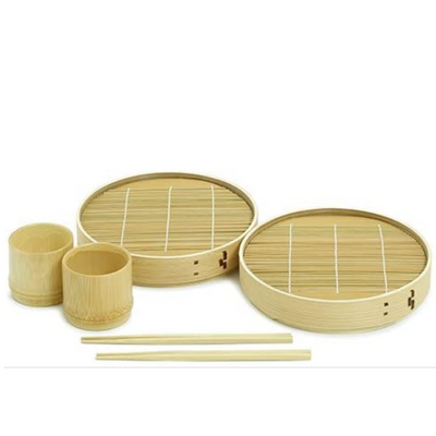 Set for 2 Bamboo Soba Plate/Cup/Chopsticks Set