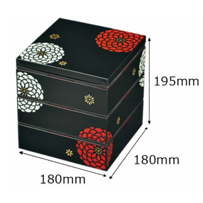 3-Stage 18cm Osechi Jubako Lunch Box Container Flower Black