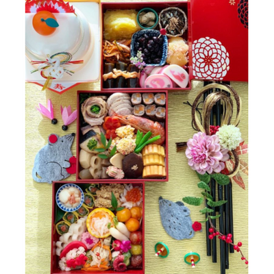 3-Stage 18cm Osechi Jubako Lunch Box Container Flower Red