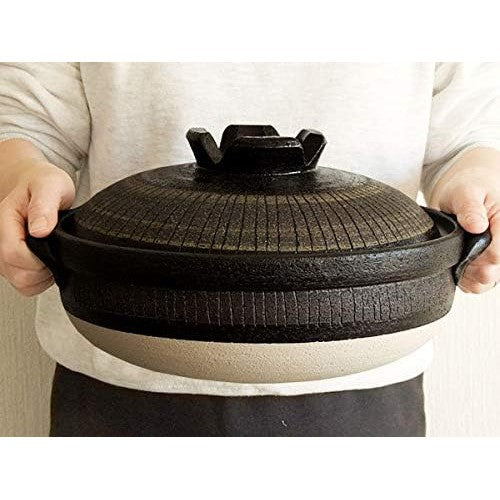 Banko Ware Deep Donabe 5-6 People Large Kuro-Tokusa Clay Pot Black