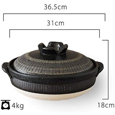 Banko Ware Deep Donabe 5-6 People Large Kuro-Tokusa Clay Pot Black