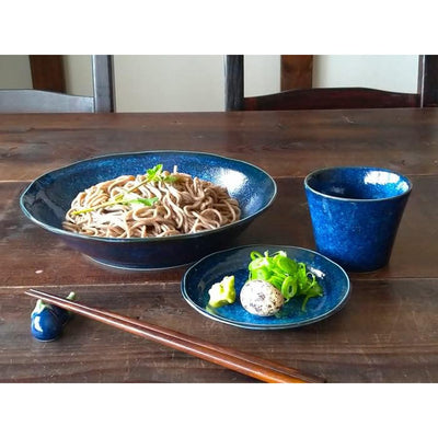 Mino Ware Ceramic Plate for Soba/Udon Navy Blue