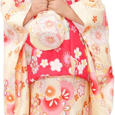 Full Kimono Set for 3 Years Old Yellow & Pink Shichigosan/New Years Ceremony