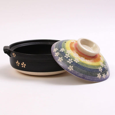 Banko Ware Donabe 2-4 People 25.5cm Sakura Rainbow Clay Pot