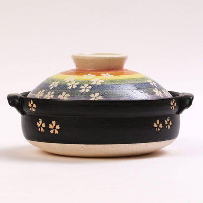 Banko Ware Donabe 2-4 People 25.5cm Sakura Rainbow Clay Pot