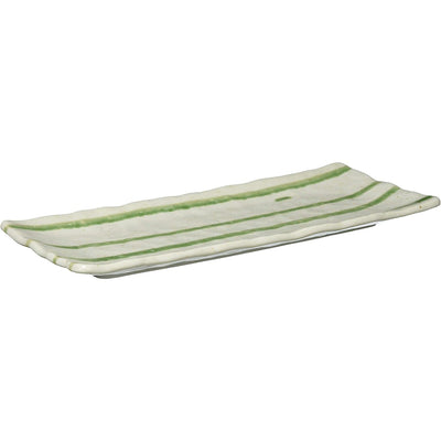 Mino Ware 29x12cm Ceramic Sushi/Sashimi Plate Rectangle White Green Lines