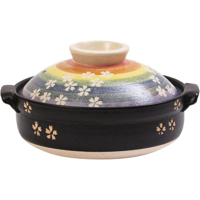 Banko Ware Donabe 2-4 People 25.5cm Sakura Rainbow Clay Pot