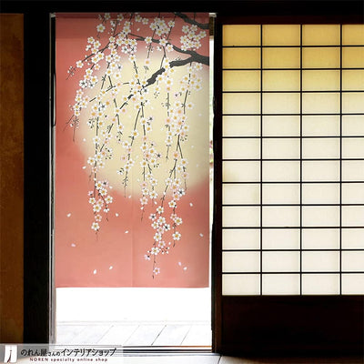 NOREN Japanese Doorway Curtain Shidare Sakura Moon 150 x 85cm Pink