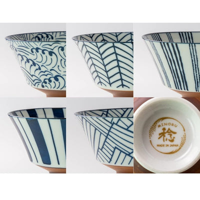 Set of 5 Mino Ware Japanese Traditional Desinged Noodle Bowl