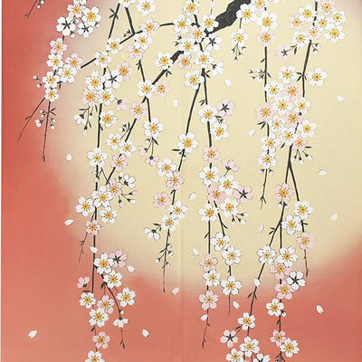 NOREN Japanese Doorway Curtain Shidare Sakura Moon 150 x 85cm Pink