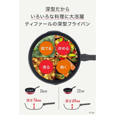 T-fal Non-stick Deep Frying Pan 22cm 1-2ppl Red