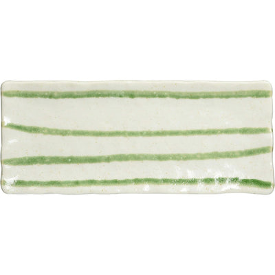 Mino Ware 29x12cm Ceramic Sushi/Sashimi Plate Rectangle White Green Lines