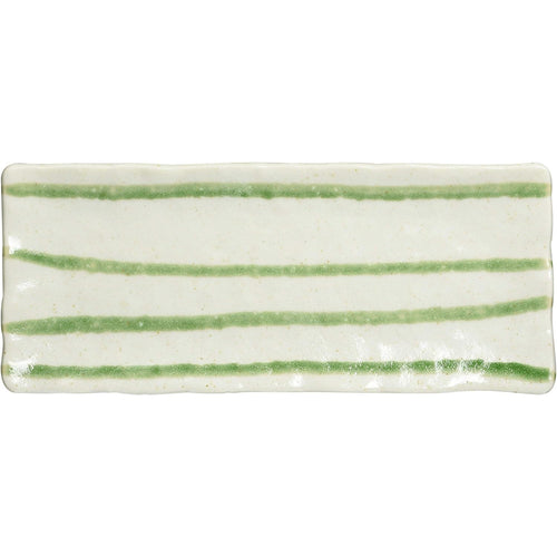 Mino Ware 29x12cm Ceramic Sushi/Sashimi Plate Rectangle White Green Lines