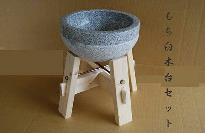 2-Sho Mikage Stone Mochitsuki Usu Set/Rice Cake Pounding Mortar & Wooden stand