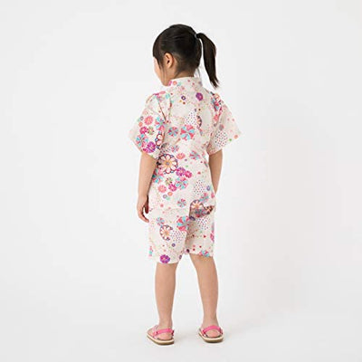 Kid's Jinbei 90cm-150cm Girls Ripple White