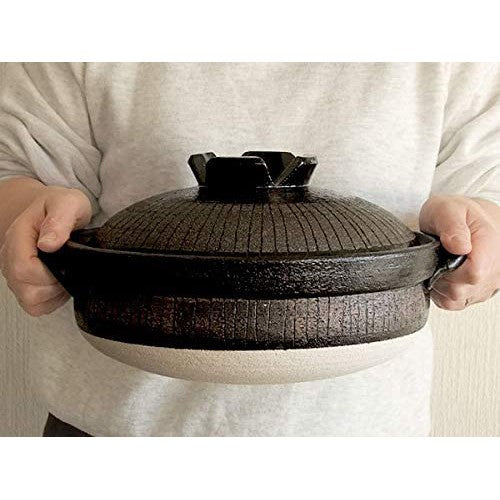 Banko Ware Deep Donabe 4-5 People Large Kuro-Tokusa Clay Pot Black