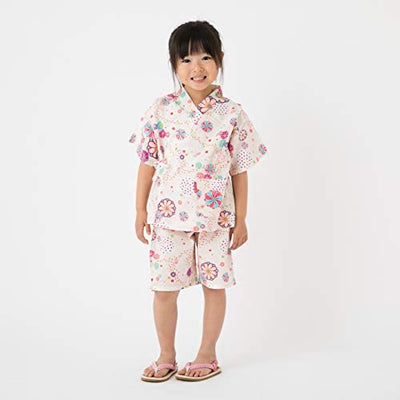 Kid's Jinbei 90cm-150cm Girls Ripple White