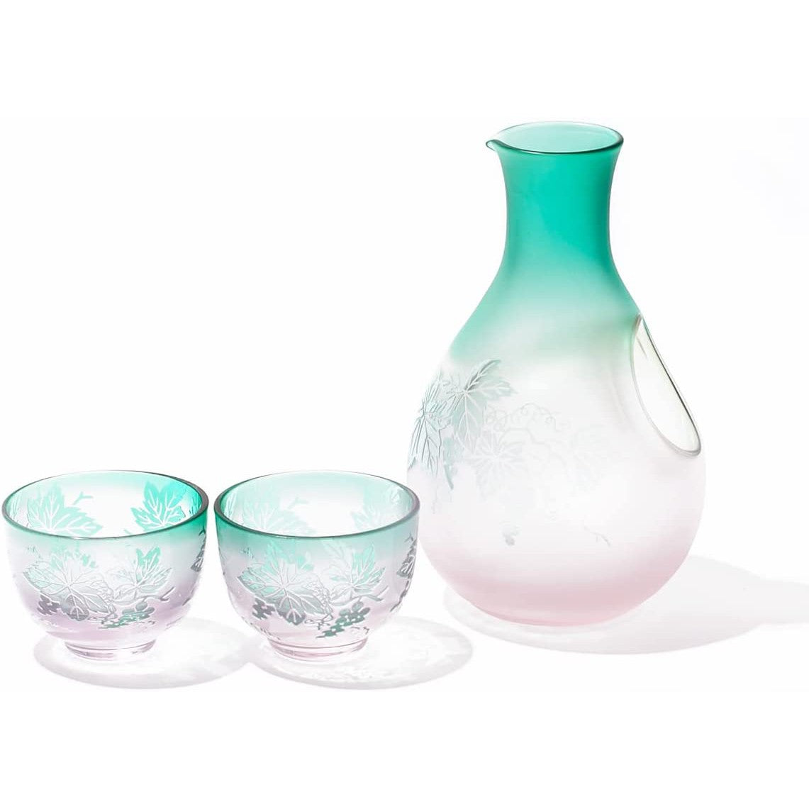 Cold Sake Glass Set Sculpture Yume Glass Pink/Green