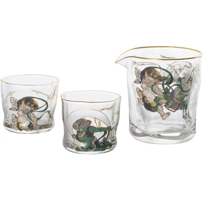 Sake Glass Set Fujin Raijin (God of Wind and Thunder) Made in Japan 