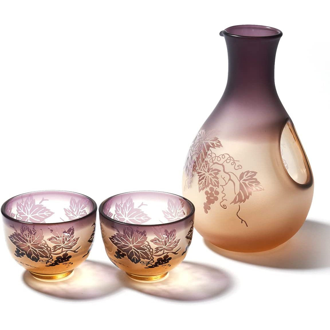 Cold Sake Glass Set Sculpture Yume Glass Amber/Violet