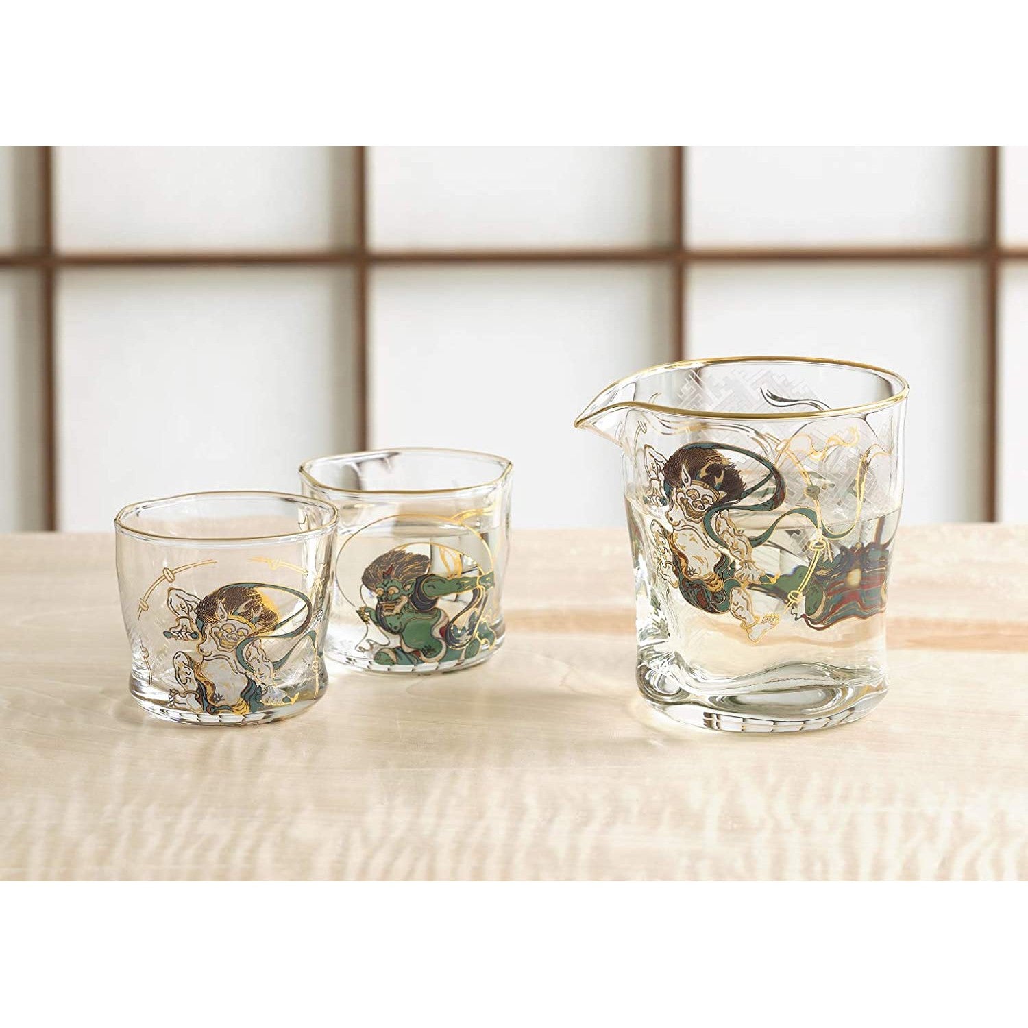 Sake Glass Set Fujin Raijin (God of Wind and Thunder) Made in Japan 