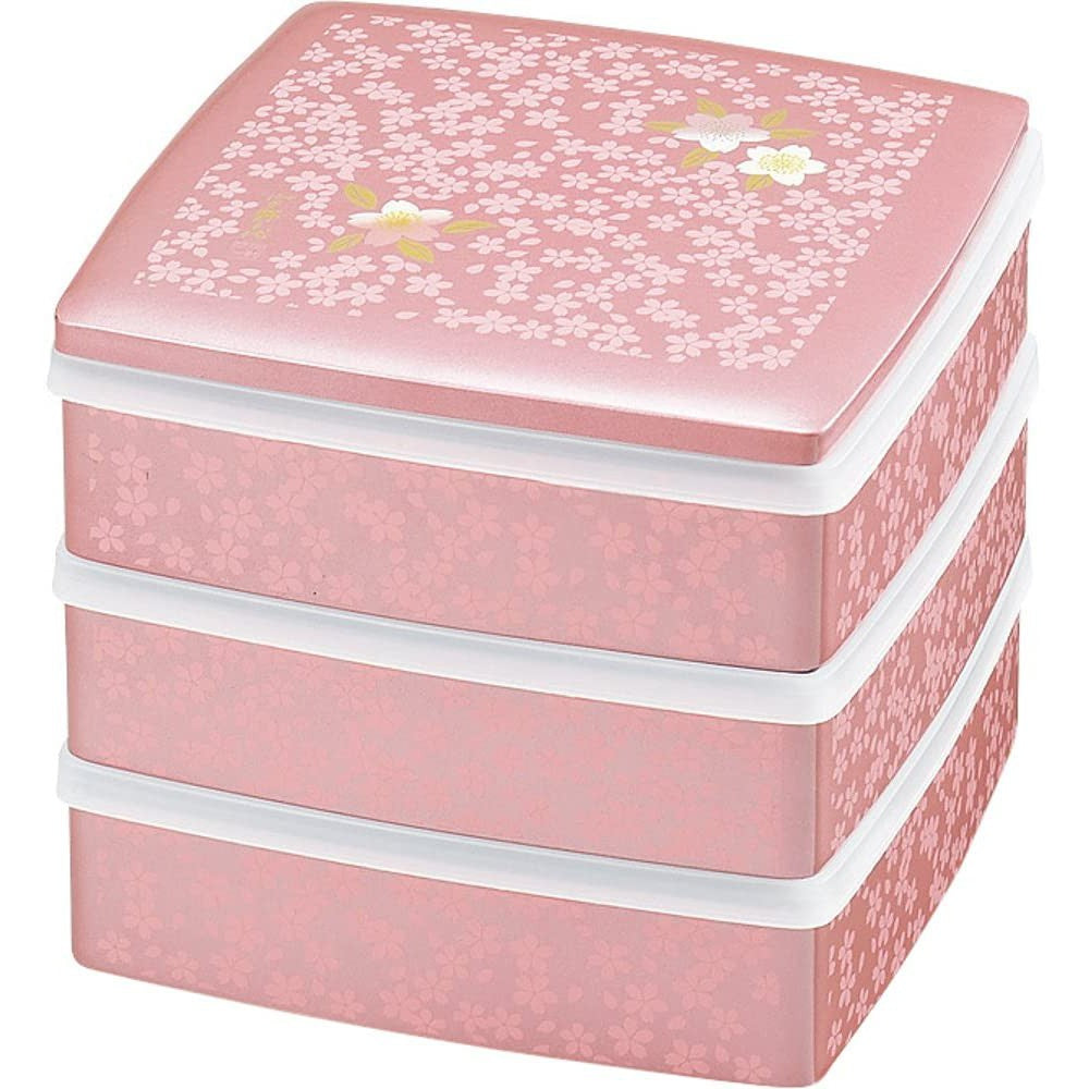 3-Stage 19.5cm Osechi Jubako Lunch Box Sakura Cherry Blossoms Pink