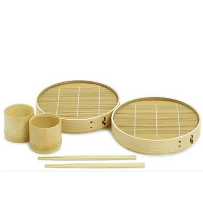 Set for 2 Bamboo Soba Plate/Cup/Chopsticks Set 