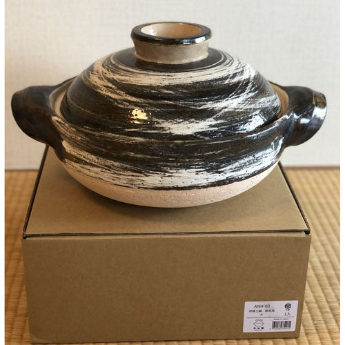 NAGATANIEN IGA Donabe 3-5 people 30.5cm Large Marble Hakeme Clay Pot