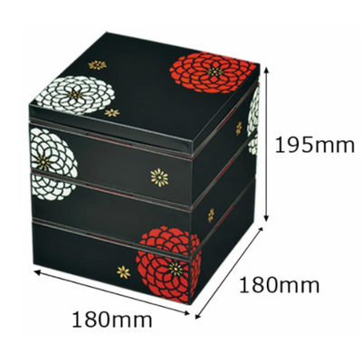 3-Stage 18cm Osechi Jubako Lunch Box Container Flower Black 