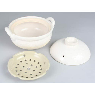 NAGATANIEN Steam Donabe 1-3 People 23.5cm White Clay Pot Earthenware