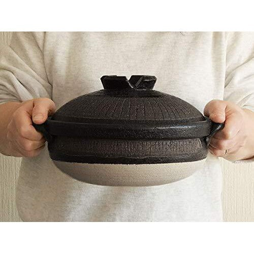 Banko Ware Deep Donabe 2-3 People 25cm Kuro-Tokusa Clay Pot Black