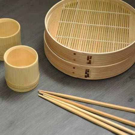 Set for 2 Bamboo Soba Plate/Cup/Chopsticks Set 